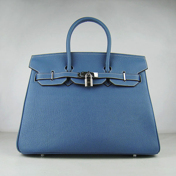 High Quality Fake Hermes Birkin 35CM Togo Leather Bag Blue 6089